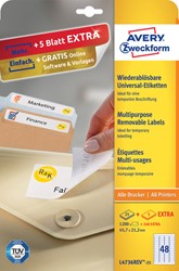 Etiket Avery L4736REV-25 A4 45,7x21,2mm verwijderbaar wit 25 vel 1.200 stuks
