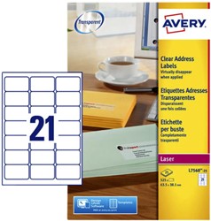 Etiket Avery L7560-25 A4 63,5x38,1mm transparant 25 vel 525 stuks