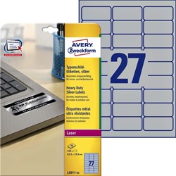 Etiket Avery L6011-20 A4 63,5x29,6mm zilver 20 vel 540 stuks
