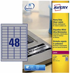 Etiket Avery L6009-20 A4 45,7x21,2mm zilver 20 vel 960 stuks