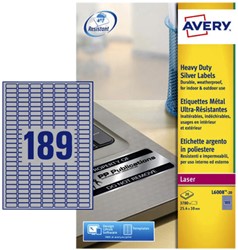 Etiket Avery L6008-20 A4 25,4x10mm zilver 20 vel 3.780 stuks