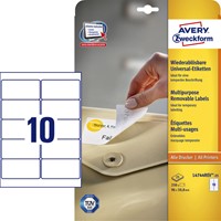 Etiket Avery L4744REV-25 A4 96x50,8mm verwijderbaar wit 25 vel 250 stuks