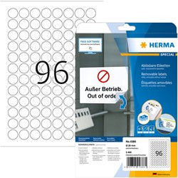 Etiket Herma 4386 A4 Ø20mm verwijderbaar wit 25 vel 2.400 stuks