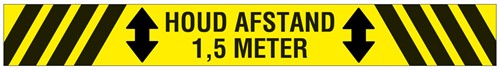 Vloersticker Corona 10x80cm 'HOUD AFSTAND 1,5 METER' geel/zwart anti-slip