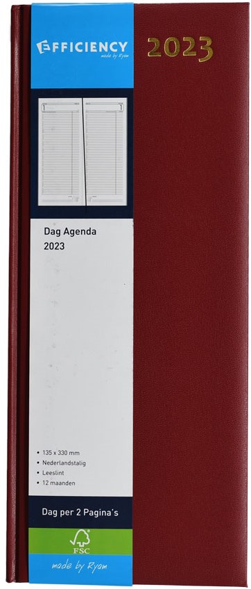 badge Vergelijken Communisme Agenda 2023 Ryam Efficiency lang 1 dag per 2 pagina's 14x34cm omslag  bordeaux wit papier