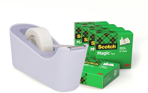 Plakbandhouder Scotch C18 lavendel + 6 rol Magic tape 19mmx33m