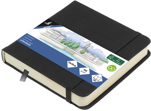 Schetsboek Kangaro 12x12cm zwart 80 vel roomwit 140 grams
