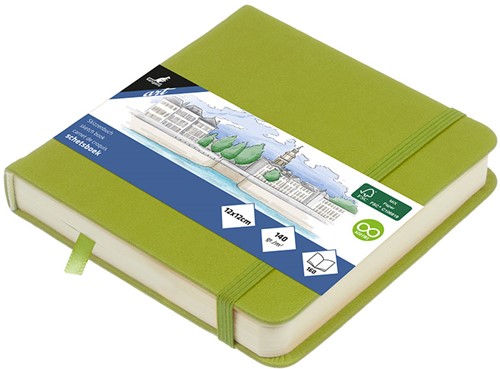 Schetsboek Kangaro 12x12cm lime green 80 vel roomwit 140 grams