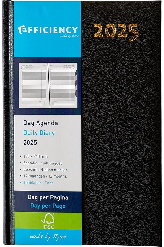 Agenda Ryam Efficiency 13,5x21cm maandtabs omslag zwart
