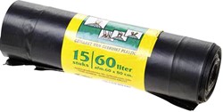 Afvalzak Komo met trekband 60x80cm 60 liter 15 stuks zwart