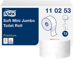 Toiletpapier Tork Mini Jumbo T2 premium 2-laags 170 meter wit doos à 12 rol 110253
