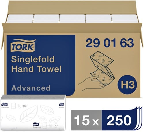 Handdoek Tork H3 Advanced z-gevouwen 2-laags 23x25cm 15x 250 stuks systeem H3 290163