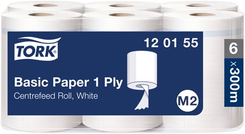 Poetspapier Tork Basic M2 centerfeed 1-laags 300m wit 120155