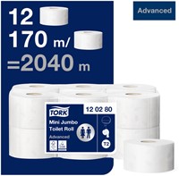 Toiletpapier Tork T2 Advanced Jumbo klein 2-laags 170 meter wit pak à 12 rol 120280-3