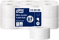 Toiletpapier Tork T2 Advanced Jumbo klein 2-laags 170 meter wit pak à 12 rol 120280