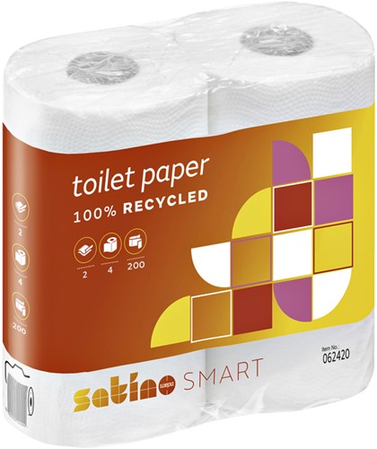 Toiletpapier Satino 2-laags Comfort 200 vel wit 4 rollen. 