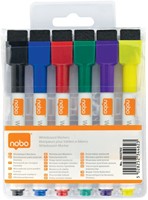 Whiteboard marker Nobo mini met magneet en wisser 6-delig assorti-3