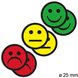 Magneet smiley 2,5cm 2x geel 2x groen 2x rood