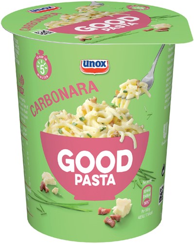 Unox Good Pasta spaghetti carbonara cup. Afname per 8 stuks