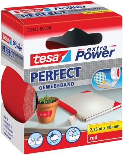 Plakband Tesa textiel 38mmx2,75m rood | afname per 6 stuks