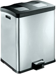 Afvalbak pedaalemmer 2x 30 liter kunststof binnenbak RVS