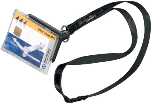 Card holder Durable met textielkoord tbv 1 pas antraciet | afname per 10 stuks