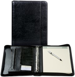 Schrijfmap Brepols Palermo A4 25,5x34,7cm 4r-mechaniek lederlook zwart