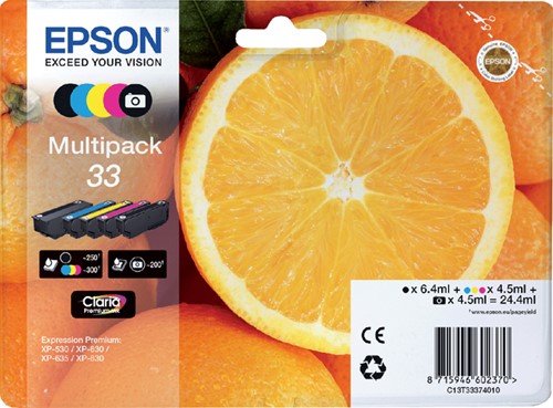 Inktcartridge Epson 33 T333740 zwart + 3 kleuren