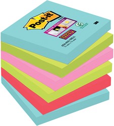 Memoblok zelfklevend 3M Post-it 654-SSMI Super Sticky 76x76mm Miami 6 blokjes