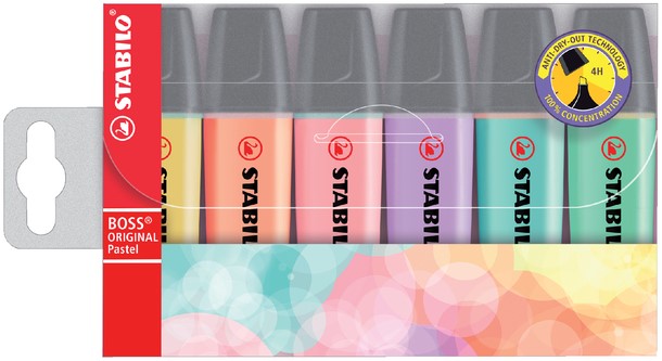 Markeerstift Stabilo pastel blister 6 stuks assorti kleuren.