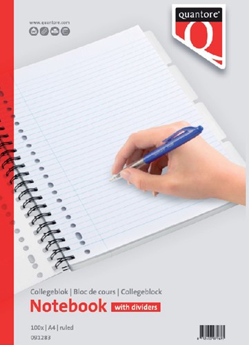 Collegeblok Quantore A4 lijn 100 vel 23-gaats 4 tabs met spiraal-3