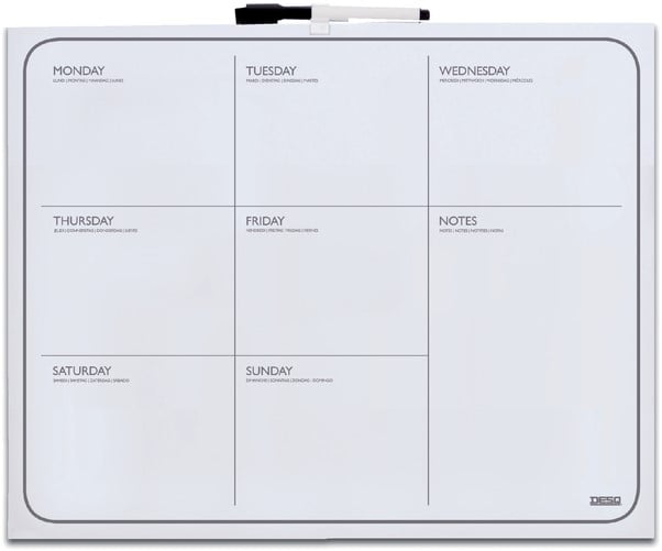 Prematuur Welsprekend Excursie Planbord weekplanner Desq 40x50cm zonder rand met weekagenda opdruk  inclusief stift (4216).