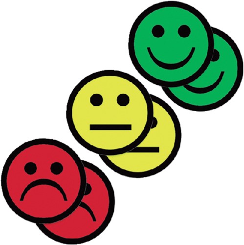 Magneet smiley 2,5cm 2x geel 2x groen 2x rood