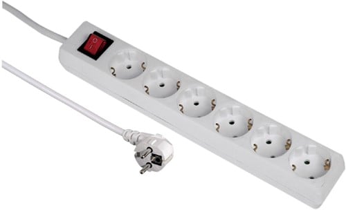 Tafelcontactdoos wit 6-voudig beveiligd 500cm