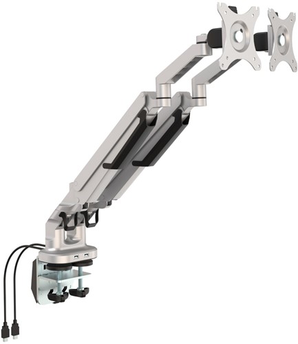Monitorarm Euroseats voor 2 beeldschermen inclusief 2 USB poorten grijs-2