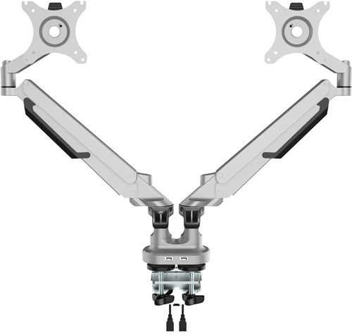 Monitorarm Euroseats voor 2 beeldschermen inclusief 2 USB poorten grijs