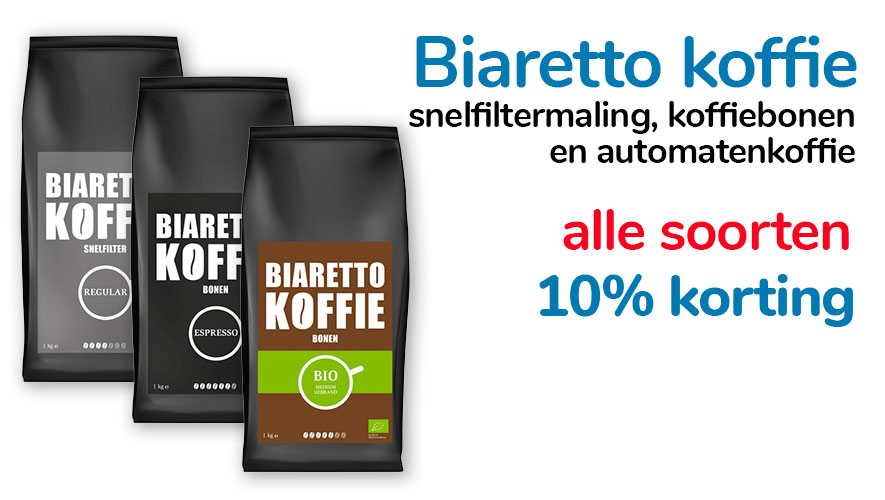 Biaretto koffie alle soorten 10% korting!