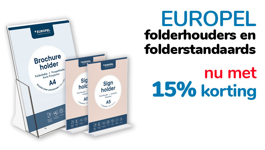 Actie Europel folderstandaards en folderhouders 15% korting!