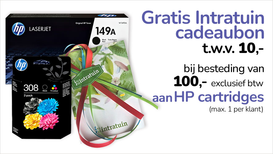 Actie gratis Intratuin cadeaubon bij afname van 100,- aan HP cartridges