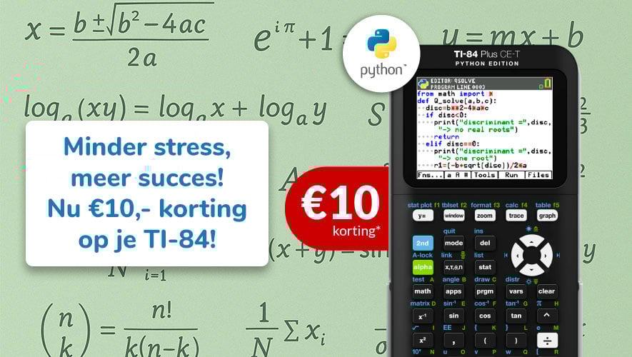Rekenmachine Texas TI-84 Plus Python Edition nu met €10,- korting!