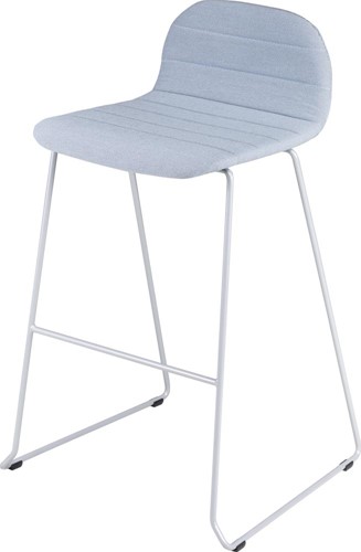 Barkruk Carvi sledeframe, draadstaal 11mm, zithoogte 82cm, kuip in gestoffeerd blauw en frame verchroomd.