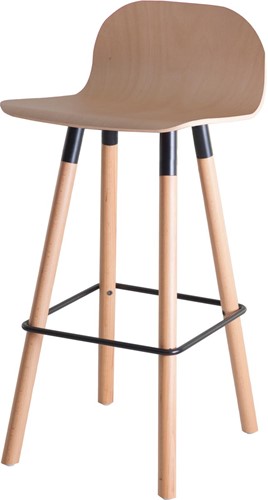 Barkruk Carvi 4-poots rond 38mm, zithoogte 82cm, kuip in beuken blank en frame zwart beuken