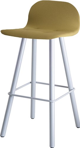 Barkruk Carvi 4-poots rond 38mm, zithoogte 82cm, kuip in stof groen en frame kleur aluminium