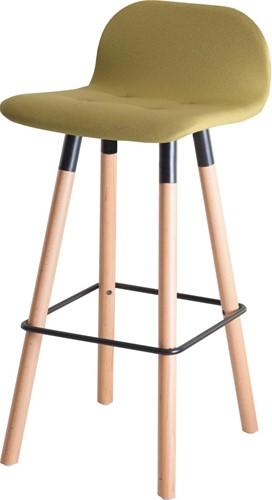 Barkruk Carvi 4-poots rond 38mm, zithoogte 82cm, kuip in stof groen en frame zwart beuken.