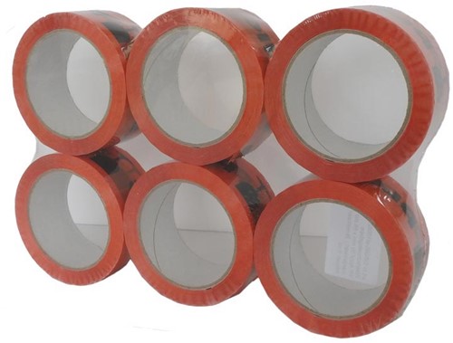 Verpakkingstape vinyl 50mm x 66m oranje met opdruk: fragile breekbaar-2