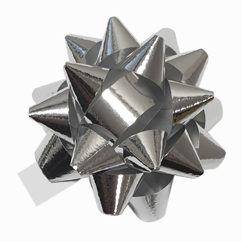 Cadeau strikjes Starbow zelfklevend 10mm x Ø50mm kleur metallic zilver 100 stuks