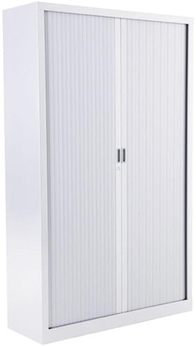 Roldeurkast Huislijn Economy 120bx198hx43dcm kleur wit incl. 4 legborden en cilinderslot.