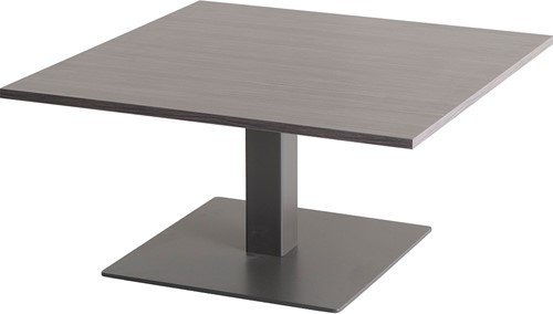 Bijzettafel Huislijn Pipe blad eiken donker vierkant 80x80cm frame alu 42 cm hoog.