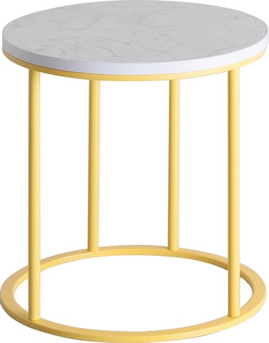 Bijzettafel Huislijn Frame blad wit rond ø 40 cm, frame geel 42 cm hoog.