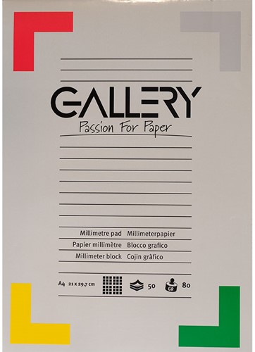 Millimeterblok Gallery A4 21x29,7cm blok van 50 vel - liniatuur rood